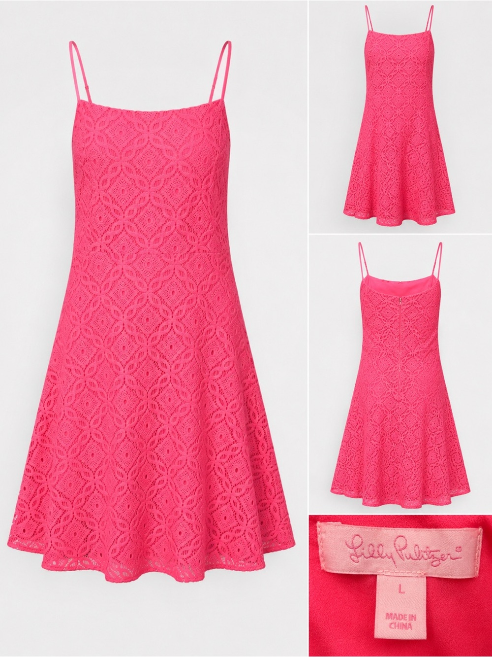 Lilly Pulitzer Jennilee Trellis Lace Mini Dress in Barbie Pink Size Large